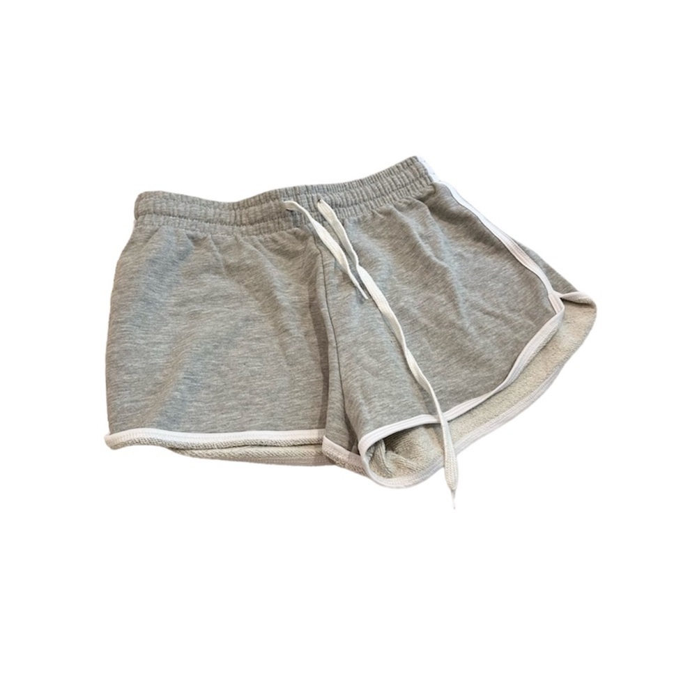 Honey Peach Gray Sweatpant Shorts With White Boarders and Drawstring Waist